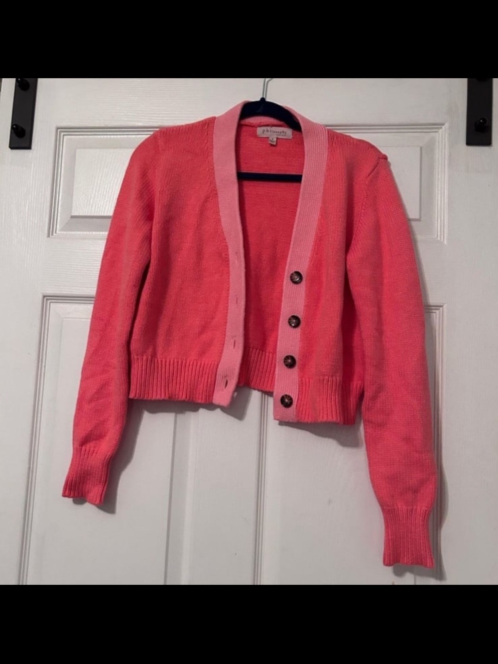 Philosophy Coral-Pink Cropped Button Cardigan